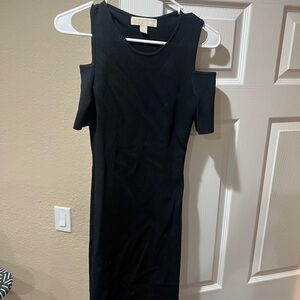 Michael Kors Black Cold-Shoulder Midi Bodycon Dress